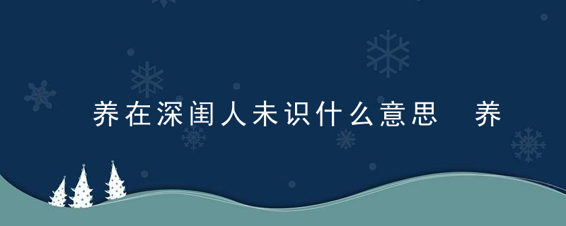 养在深闺人未识什么意思 养在深闺人未识出自哪